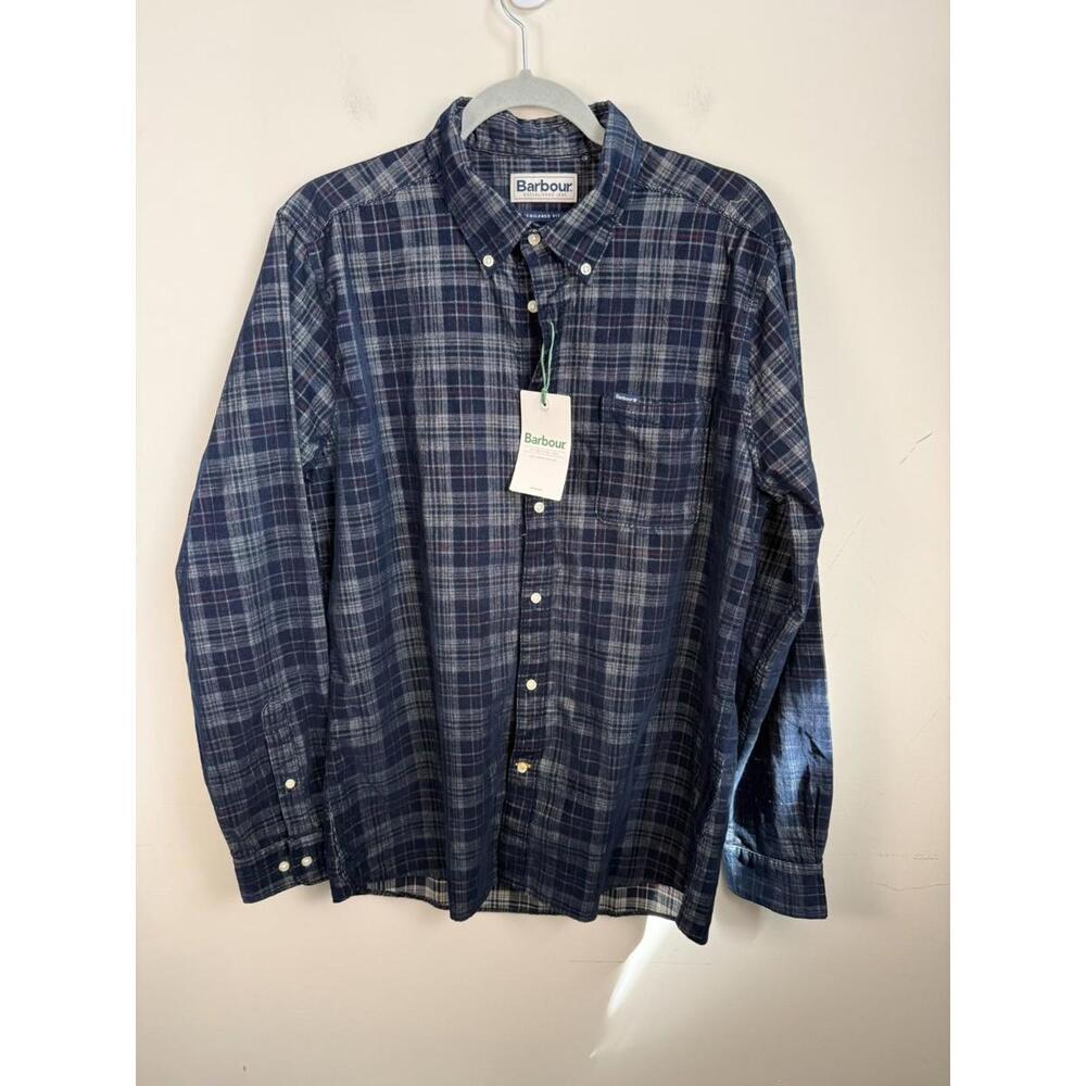 NWT Barbour‎ Corduroy Shirt Medium Blue Men's Southfield Tailored Plaid Check